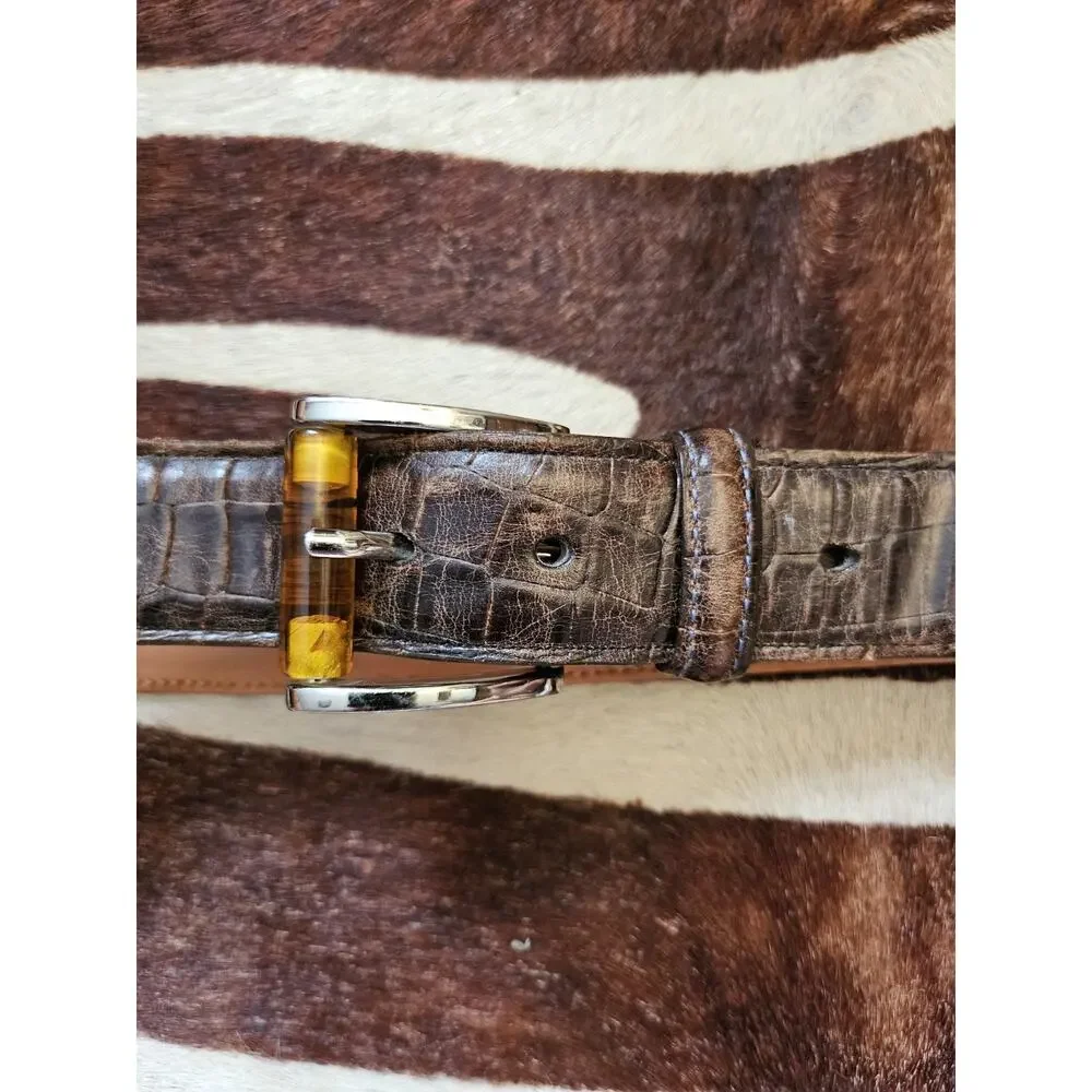 Martin Dingman Alligator Grain Italian Calfskin Leather Belt Sz 40 Handmade USA